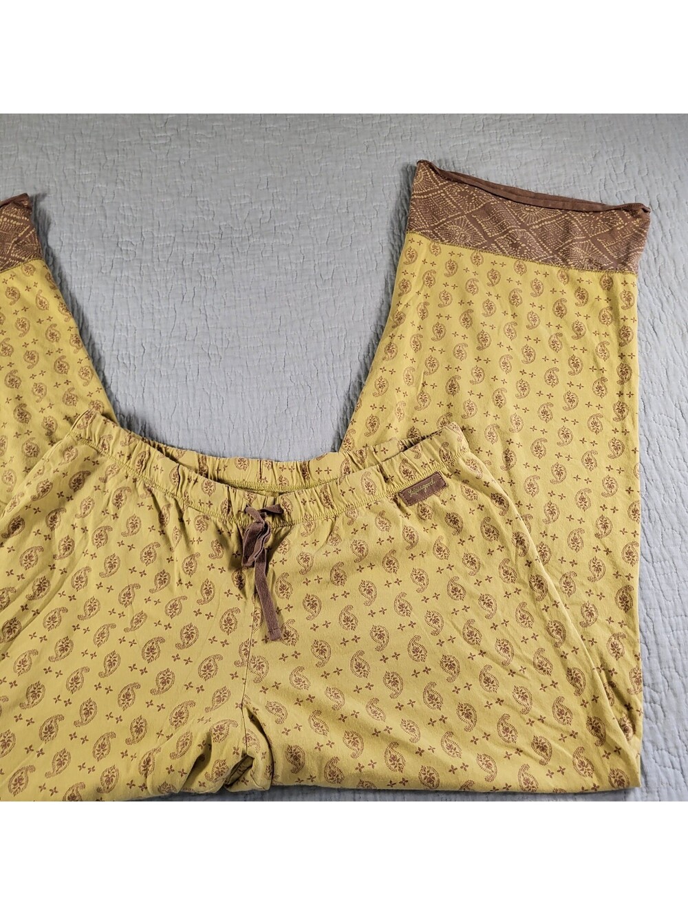Good Karma Women's Med mustard yellow paisley print casual lounge pajama pants